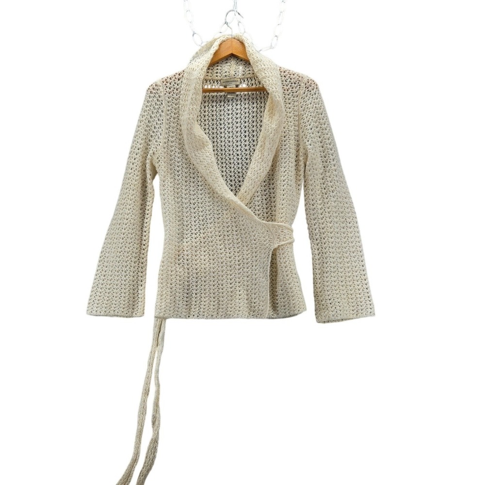 Banana Republic Cream Wrap Cardigan Sweater Tie Belt Bell Sleeves S Mohair Blend